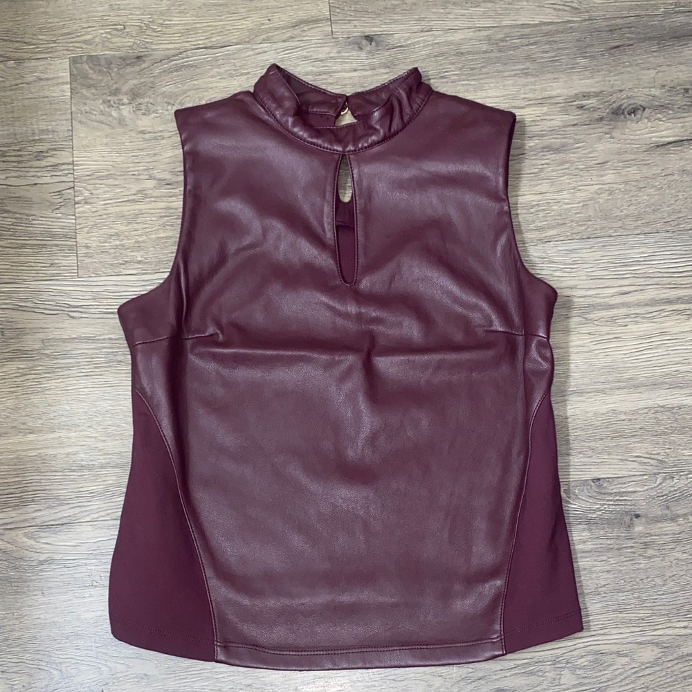 MARC NEW YORK Women's Faux leather Sleeveless Burgundy Top